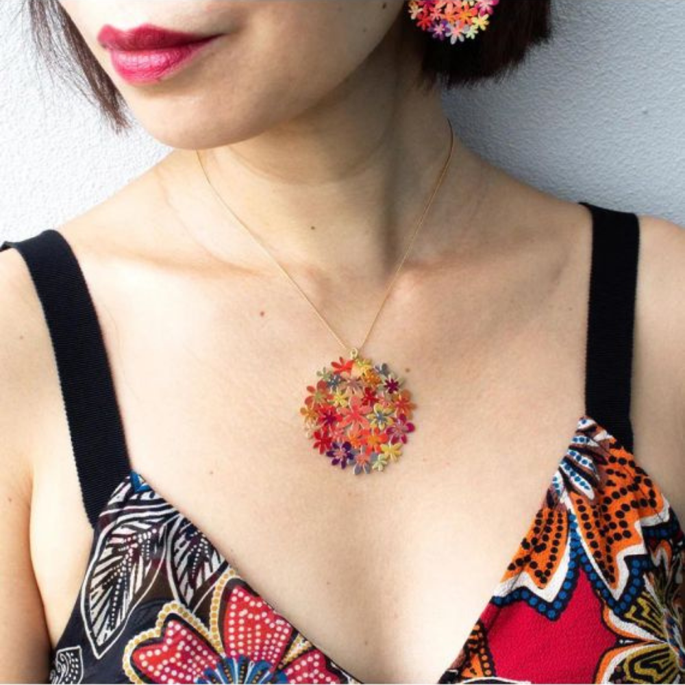 Colgante Corto Bouquet Naranja Oro