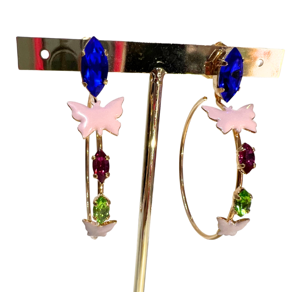 Pendientes Aro Mariposas y Piedras