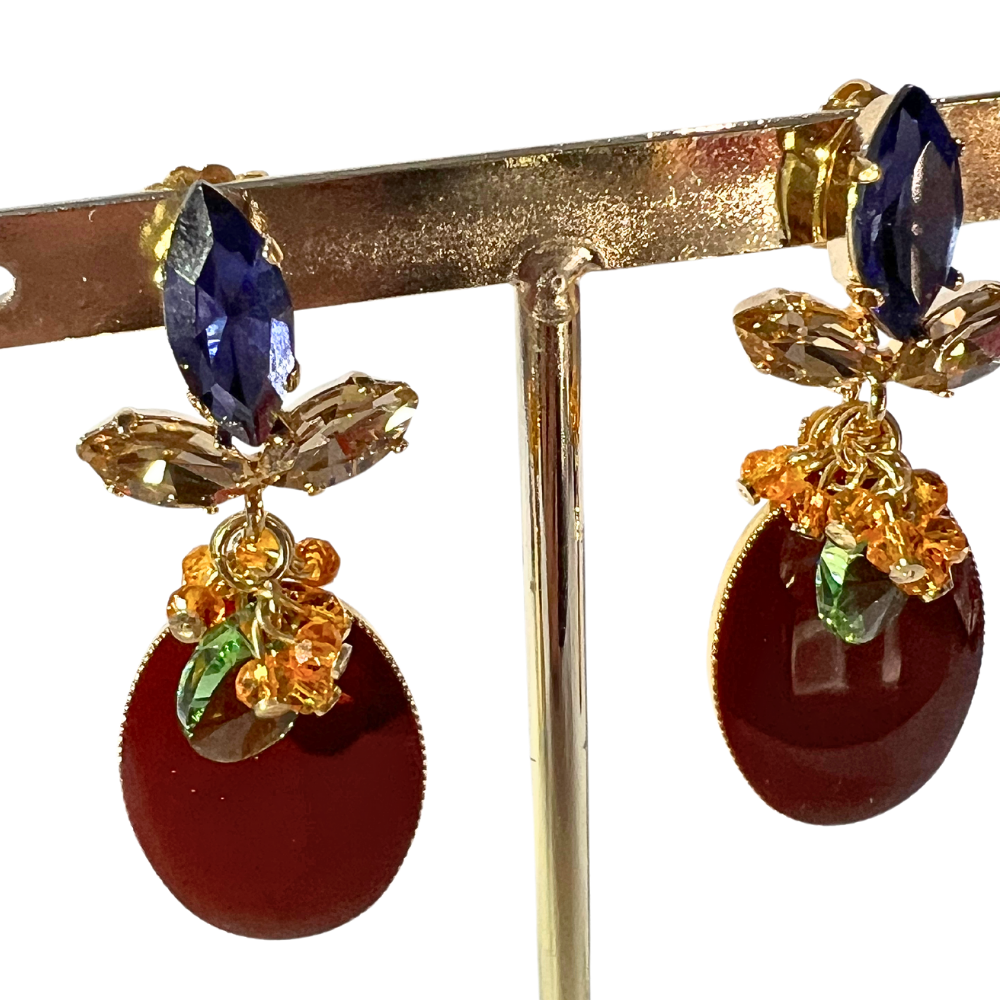 Pendientes Piedra Ovalada Burdeos Azul