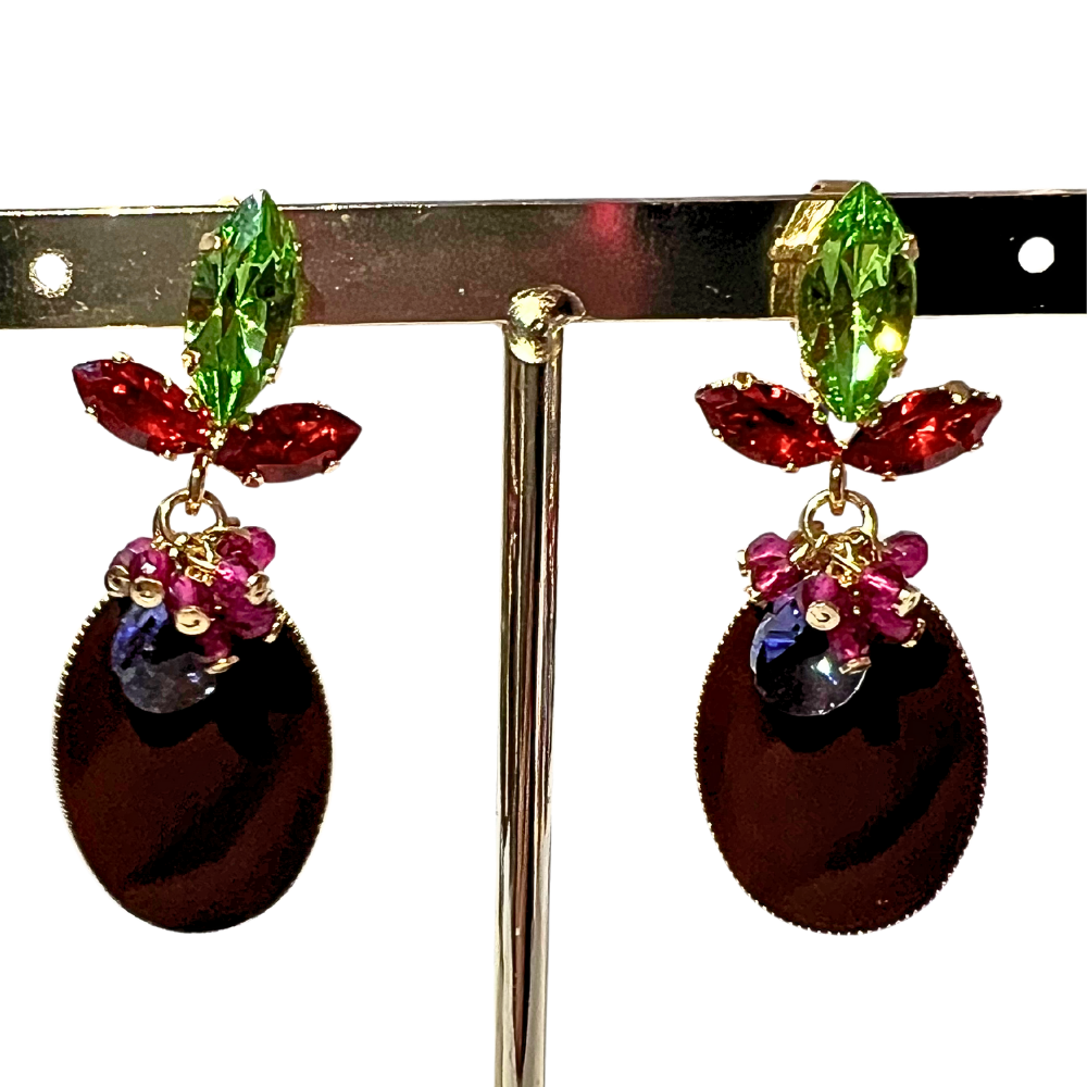 Pendientes Piedra Ovalada Burdeos Verde
