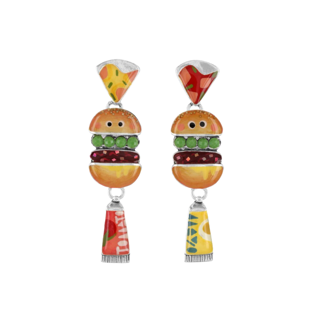Pendientes Botón Hamburguesa Ketchup Mostaza