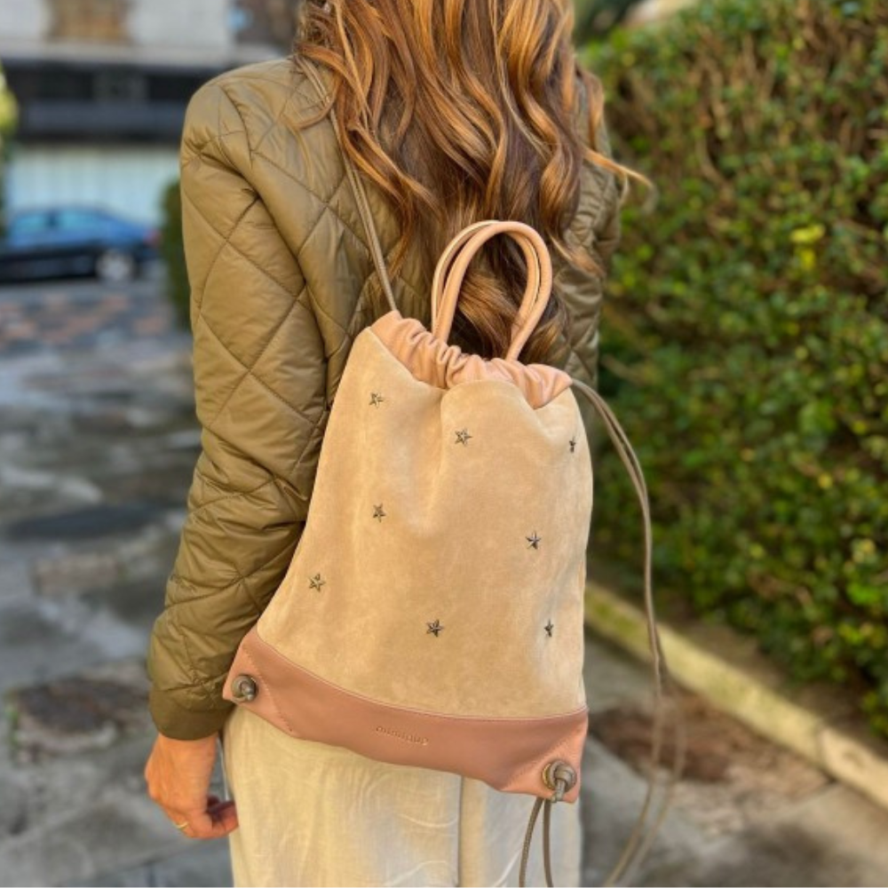 Bolso Mochila Tachuelas Mini Rosa Vintage