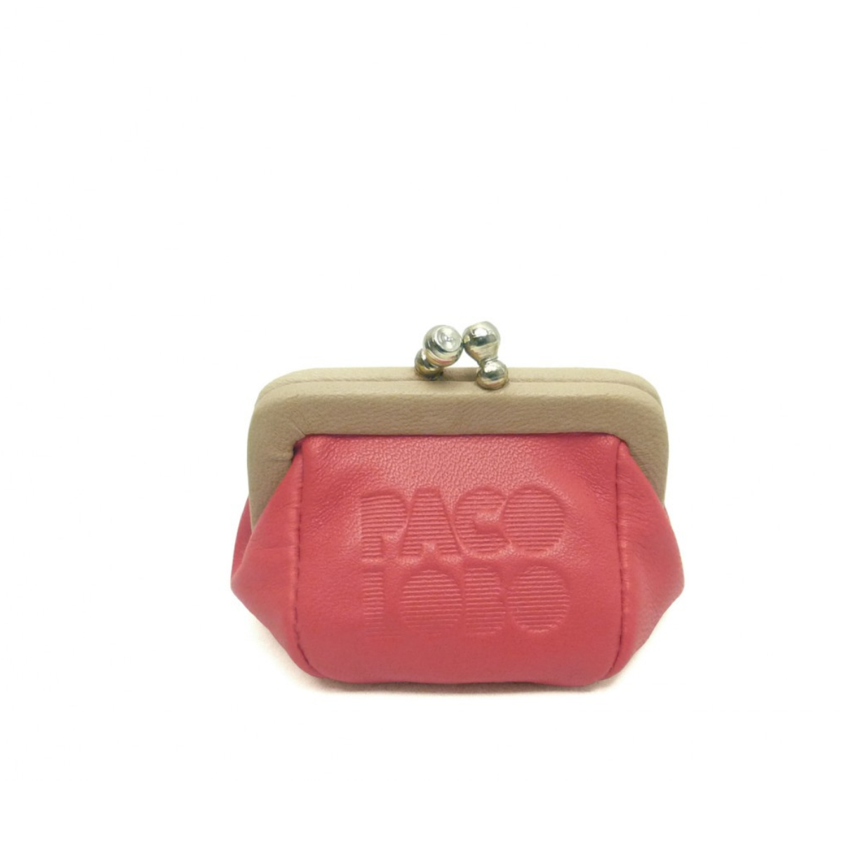 Monedero Pequeño de Piel Coral Rosado y Beis