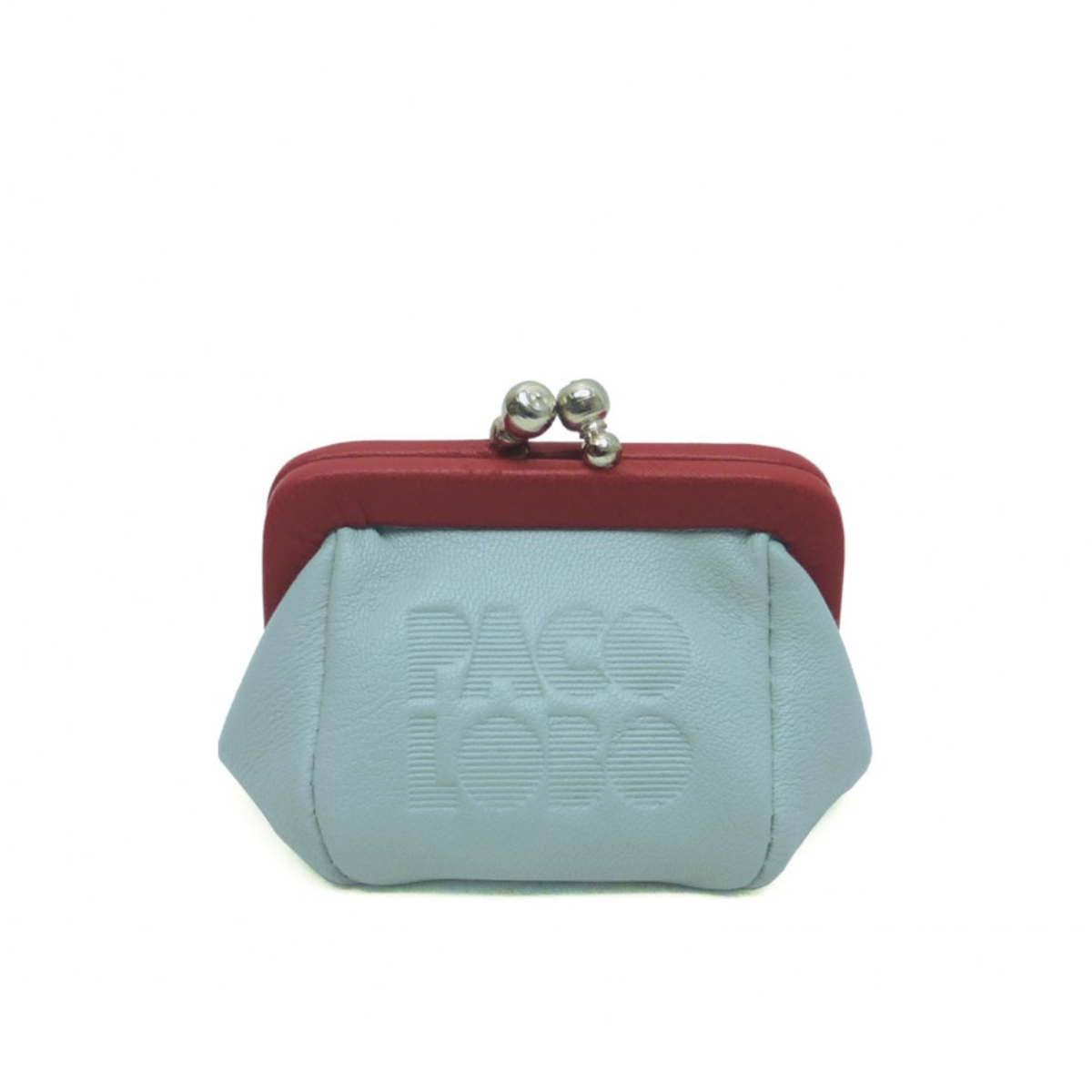 Monedero Pequeño de Piel Azul Pastel y Rojo