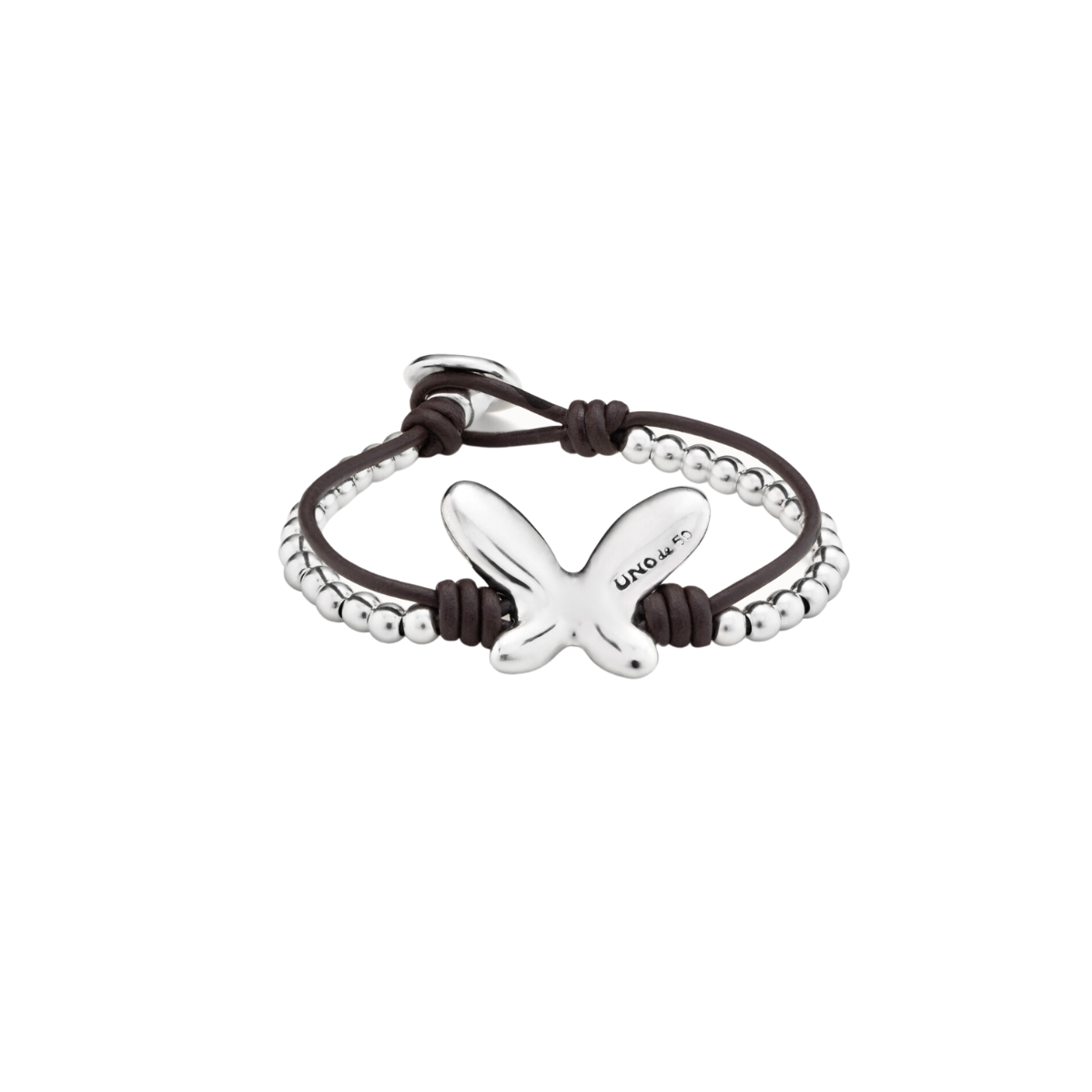 Pulsera con Mariposa en Plata y Cuero Uno de 50